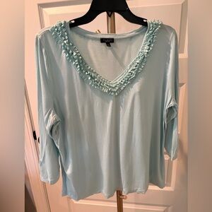 Talbots Green Embellished 3/4 Sleeve Blouse
